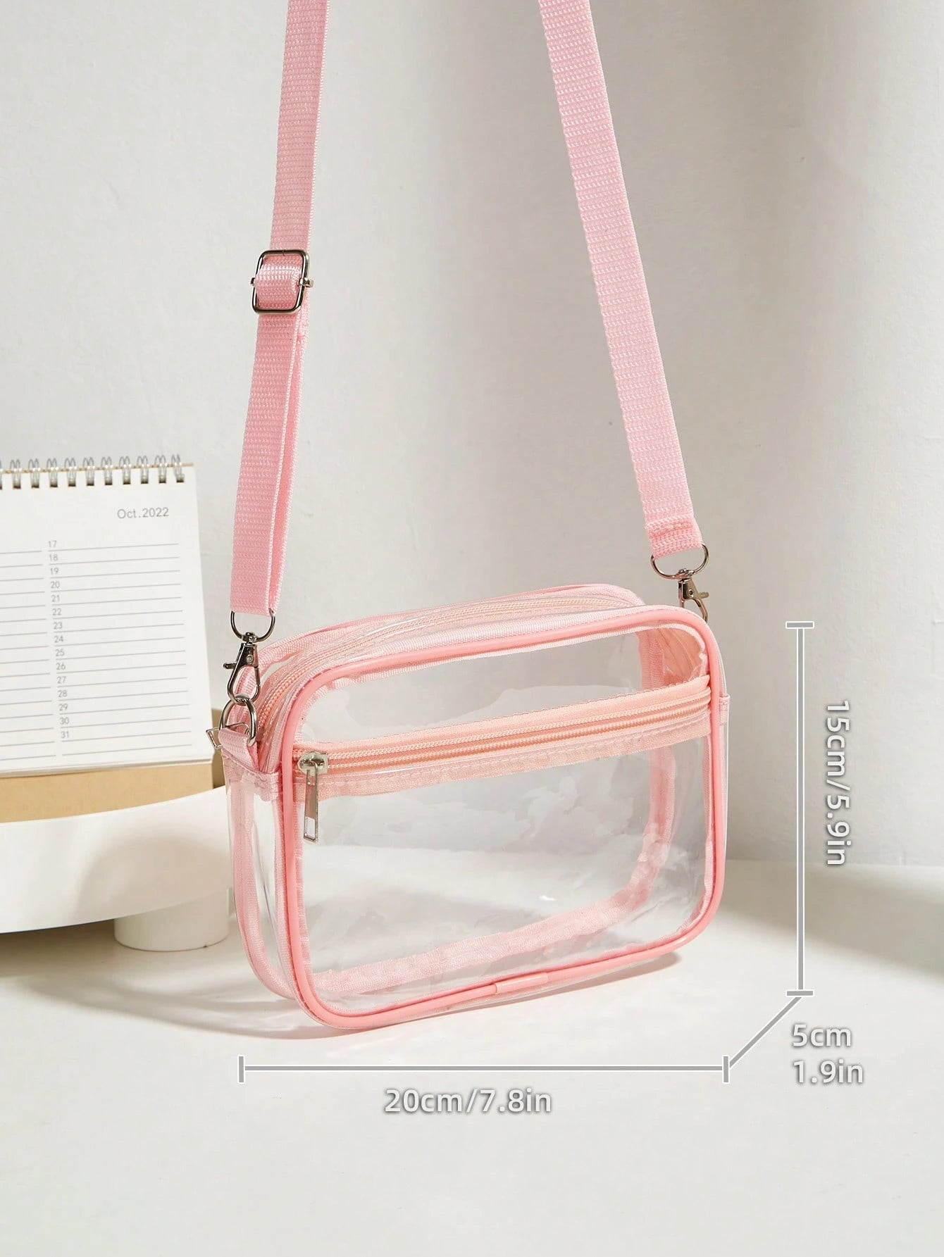 Casual Transparent Crossbody Bag, Minimalist Fashion PVC Zipper Shoulder Bag With Adjustable Strap, Jelly Bag