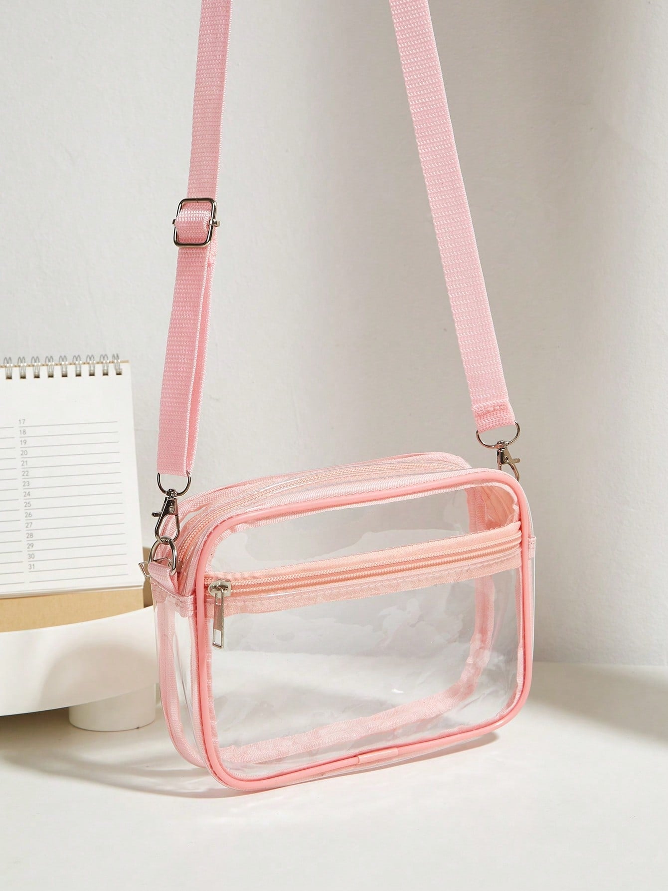 Casual Transparent Crossbody Bag, Minimalist Fashion PVC Zipper Shoulder Bag With Adjustable Strap, Jelly Bag