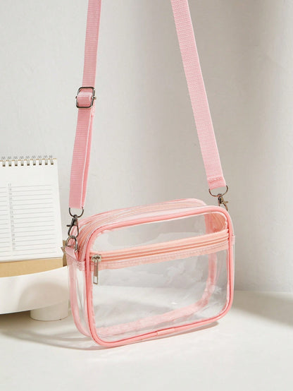 Casual Transparent Crossbody Bag, Minimalist Fashion PVC Zipper Shoulder Bag With Adjustable Strap, Jelly Bag