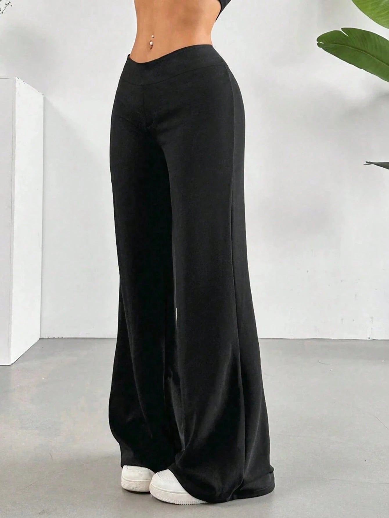 Casual Versatile Solid Color Wide Leg Pants Black