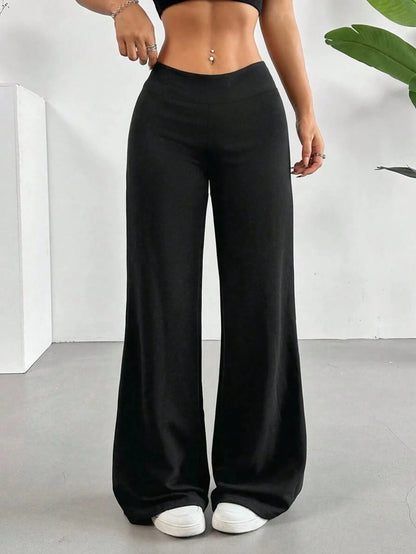 Casual Versatile Solid Color Wide Leg Pants Black