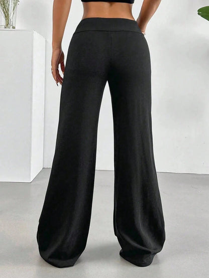 Casual Versatile Solid Color Wide Leg Pants Black