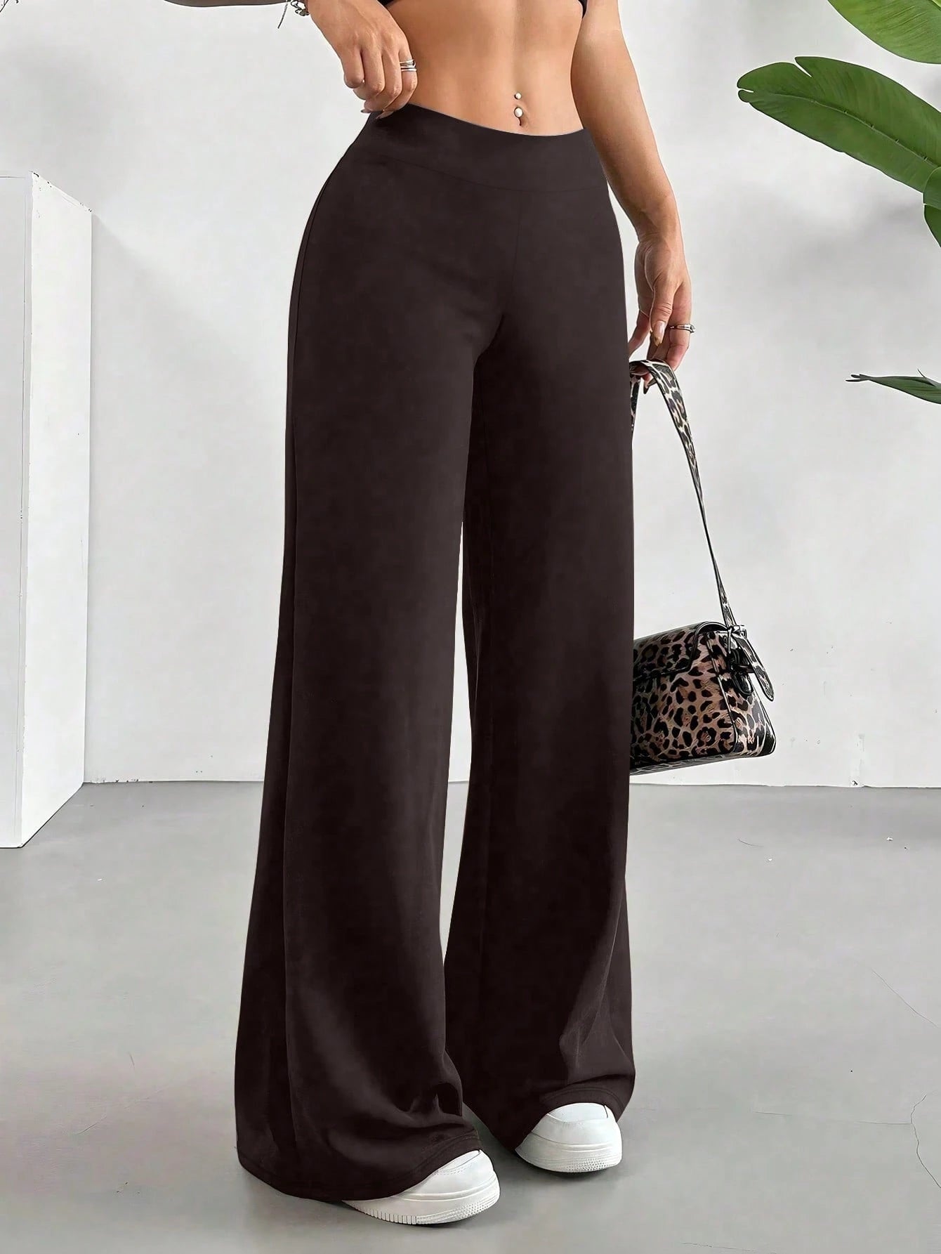Casual Versatile Solid Color Wide Leg Pants Black
