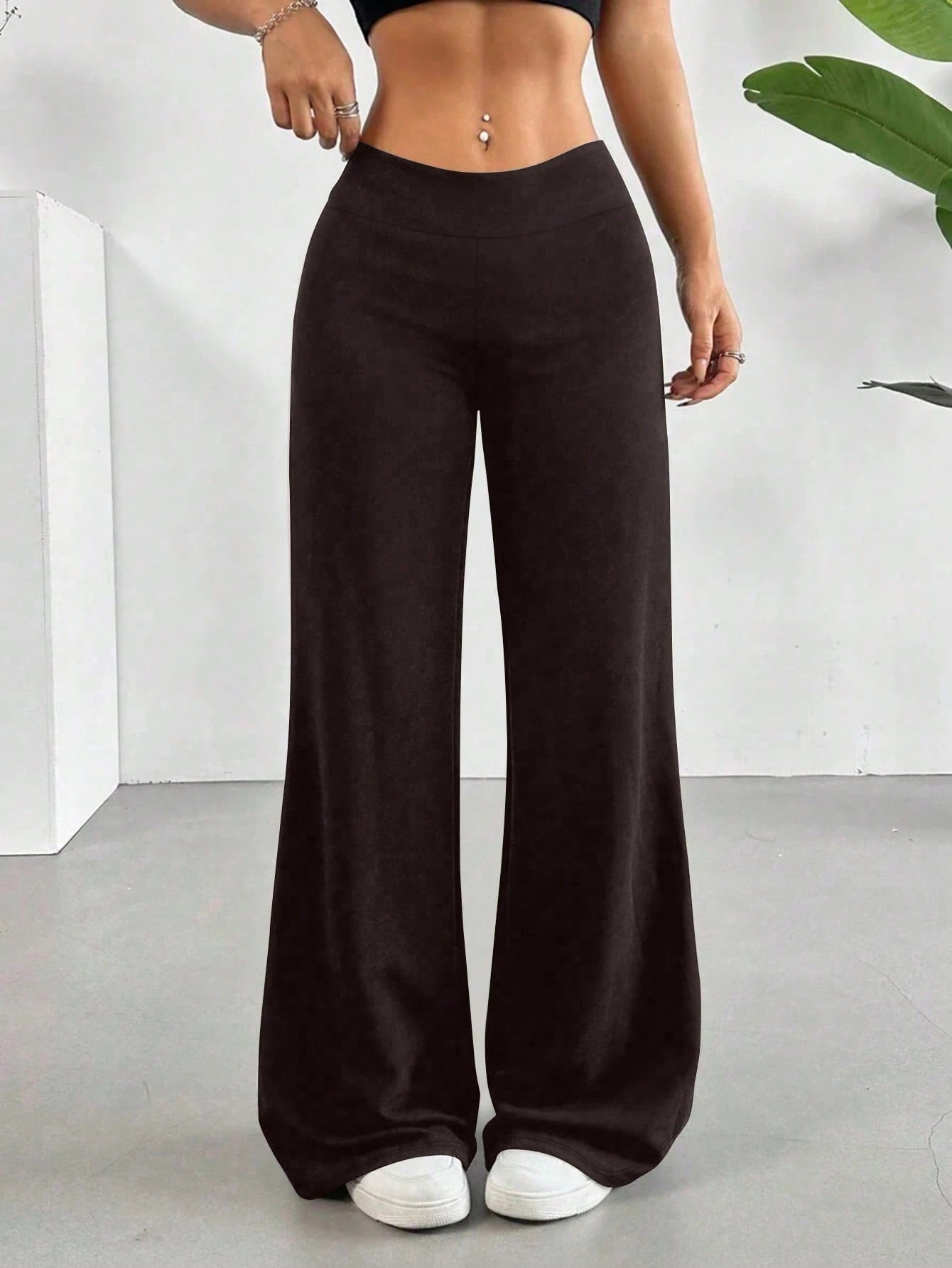 Casual Versatile Solid Color Wide Leg Pants Black
