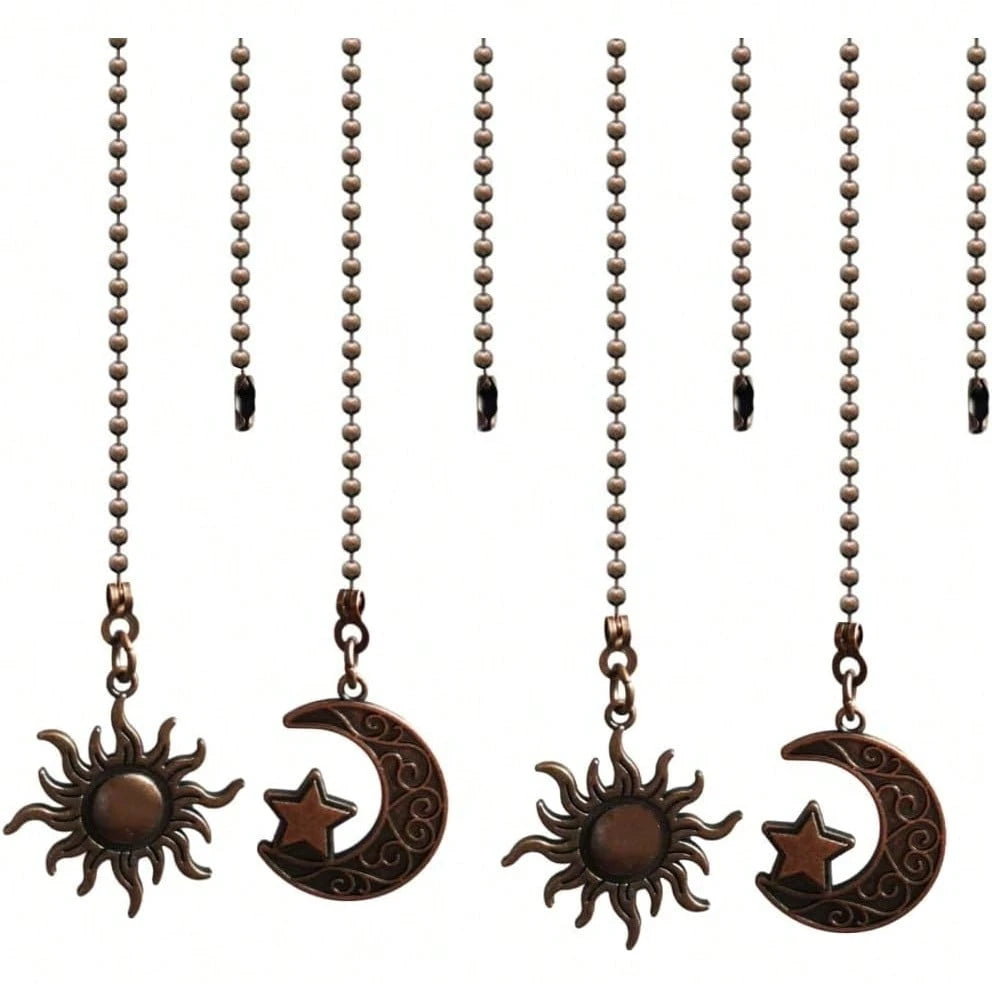 Ceiling Fan Pull Chain Set, 4pcs Moon Pattern Pull Chain Extension, Ceiling Fan Pull Chain Pendant, 12 Inch Ceiling Fan Chain Extender With Ball Fan Chain Connector