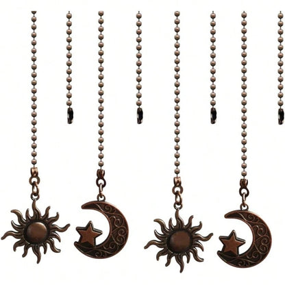 Ceiling Fan Pull Chain Set, 4pcs Moon Pattern Pull Chain Extension, Ceiling Fan Pull Chain Pendant, 12 Inch Ceiling Fan Chain Extender With Ball Fan Chain Connector