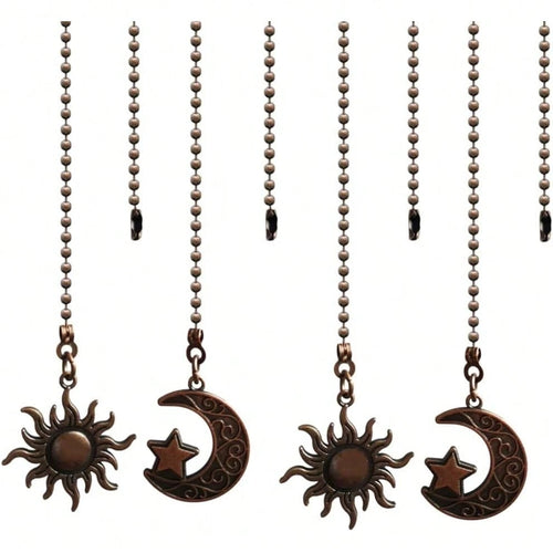 Ceiling Fan Pull Chain Set, 4pcs Moon Pattern Pull Chain Extension, Ceiling Fan Pull Chain Pendant, 12 Inch Ceiling Fan Chain Extender With Ball Fan Chain Connector