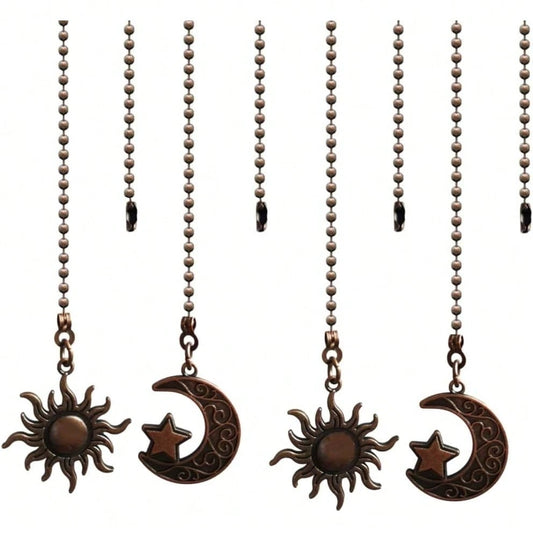Ceiling Fan Pull Chain Set, 4pcs Moon Pattern Pull Chain Extension, Ceiling Fan Pull Chain Pendant, 12 Inch Ceiling Fan Chain Extender With Ball Fan Chain Connector