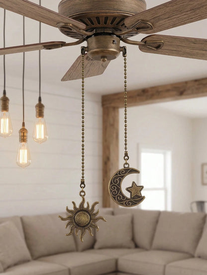 Ceiling Fan Pull Chain Set, 4pcs Moon Pattern Pull Chain Extension, Ceiling Fan Pull Chain Pendant, 12 Inch Ceiling Fan Chain Extender With Ball Fan Chain Connector