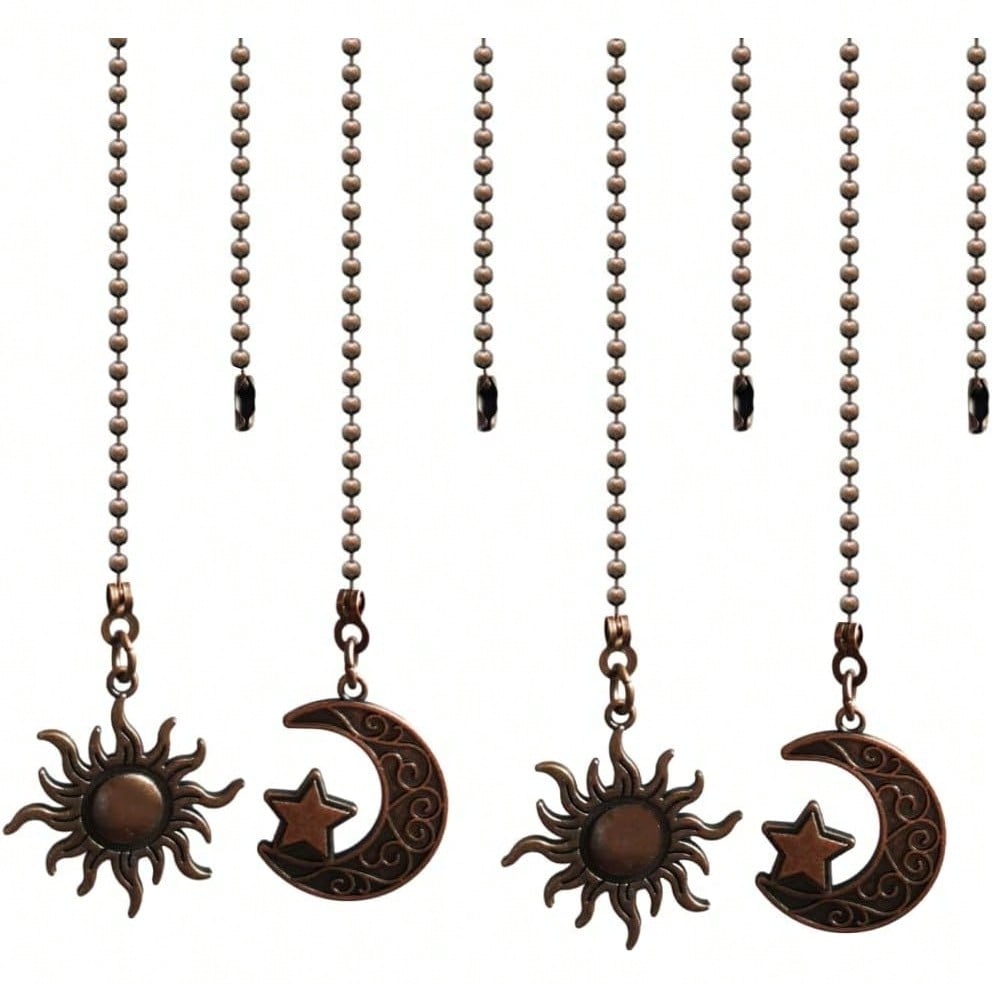 Ceiling Fan Pull Chain Set, 4pcs Moon Pattern Pull Chain Extension, Ceiling Fan Pull Chain Pendant, 12 Inch Ceiling Fan Chain Extender With Ball Fan Chain Connector
