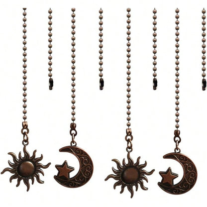 Ceiling Fan Pull Chain Set, 4pcs Moon Pattern Pull Chain Extension, Ceiling Fan Pull Chain Pendant, 12 Inch Ceiling Fan Chain Extender With Ball Fan Chain Connector