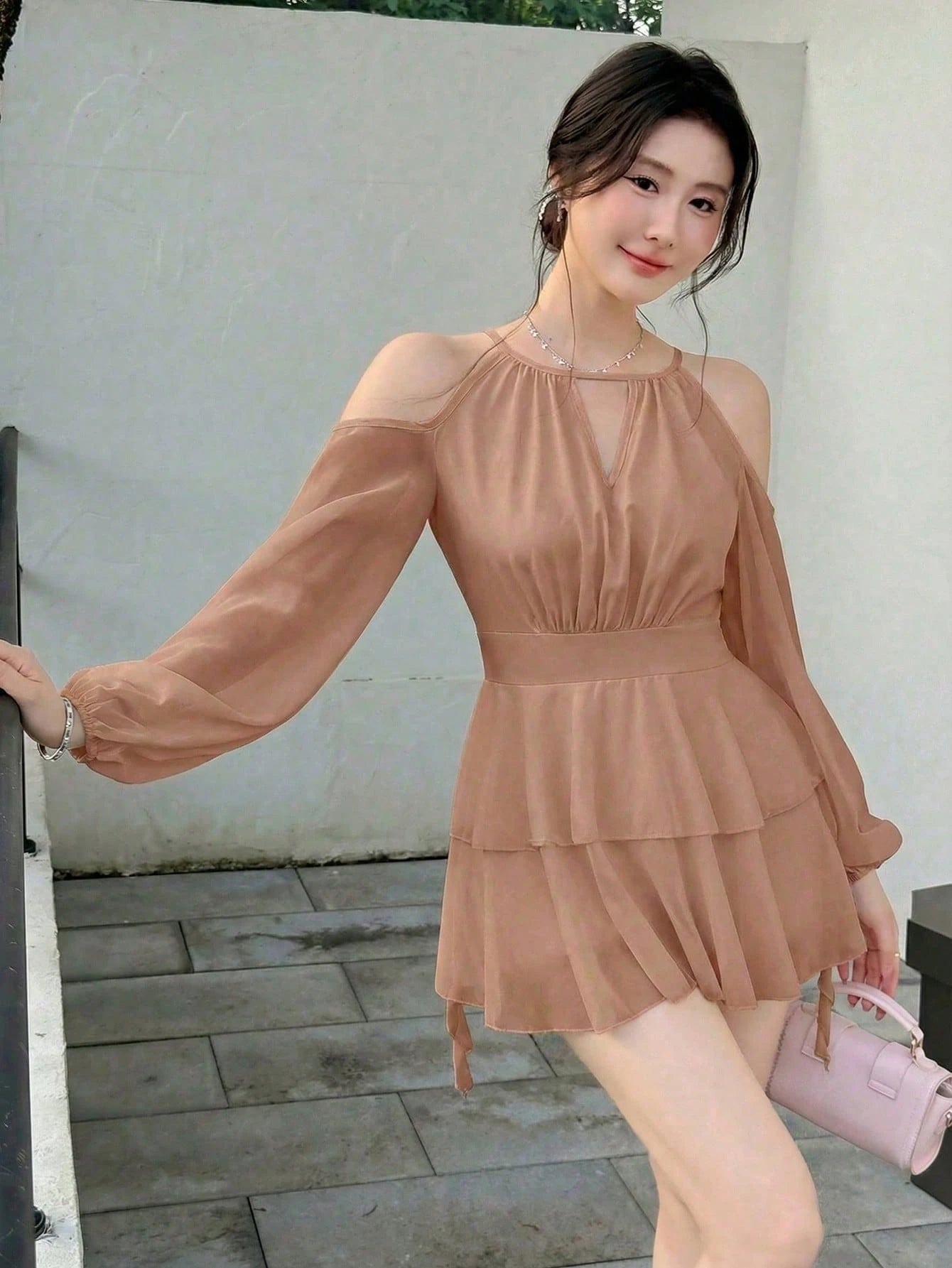 Celisse Women's Elegant Solid Color Off-Shoulder Lantern Sleeve Casual Dress