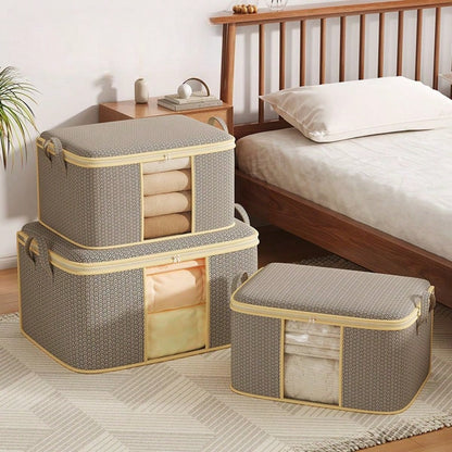 Chainmail Pattern Windowed Cotton Quilt Bag Non-Woven Fabric Quilt Storage Bag Dormitory Multi-Functional Dust-Proof Moving Clothes Organizing Bag