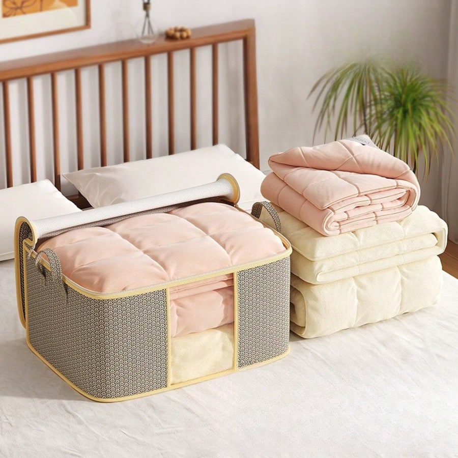 Chainmail Pattern Windowed Cotton Quilt Bag Non-Woven Fabric Quilt Storage Bag Dormitory Multi-Functional Dust-Proof Moving Clothes Organizing Bag