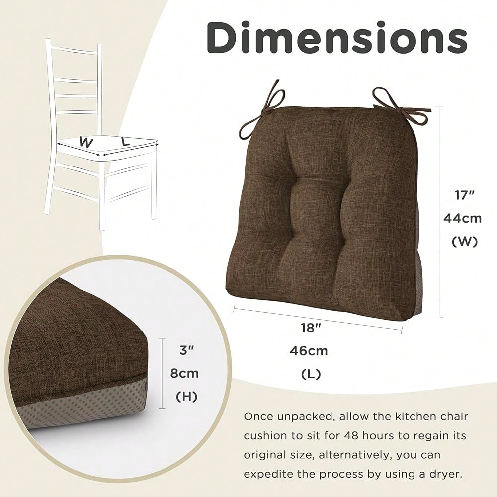 Chair Cushions For Dining Chairs Set Of 1 Kitchen Seat Cushions With Ties And Non Slip BacFKing Tufted Indoor Seat Pad For Kitchen Dining Room 18\ X 17\ X 3\ Coffee