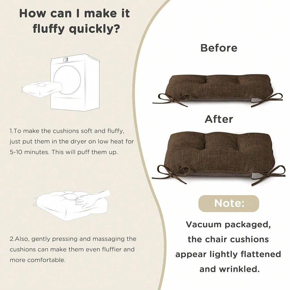 Chair Cushions For Dining Chairs Set Of 1 Kitchen Seat Cushions With Ties And Non Slip BacFKing Tufted Indoor Seat Pad For Kitchen Dining Room 18\ X 17\ X 3\ Coffee