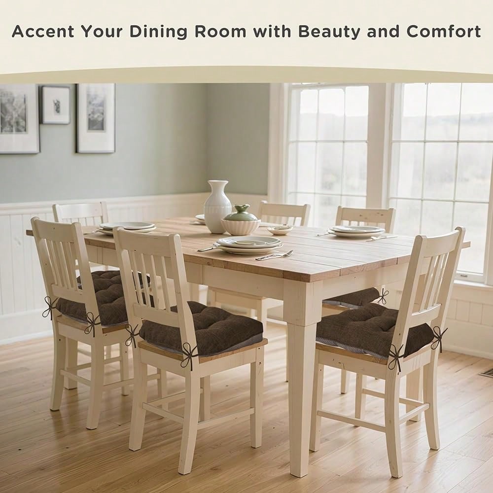 Chair Cushions For Dining Chairs Set Of 1 Kitchen Seat Cushions With Ties And Non Slip BacFKing Tufted Indoor Seat Pad For Kitchen Dining Room 18\ X 17\ X 3\ Coffee