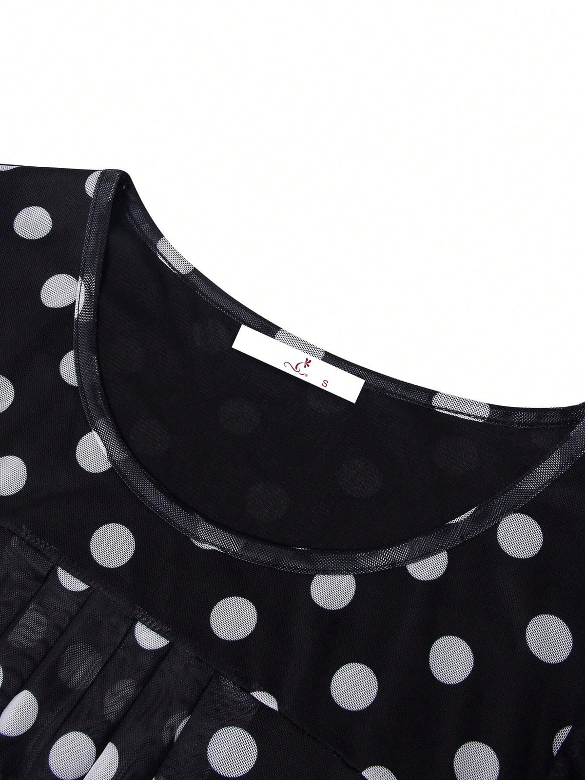 CheersLife Women's Short Sleeve Ruched Mesh Ditsy Floral Blouse Top, Summer Black Polka Dot