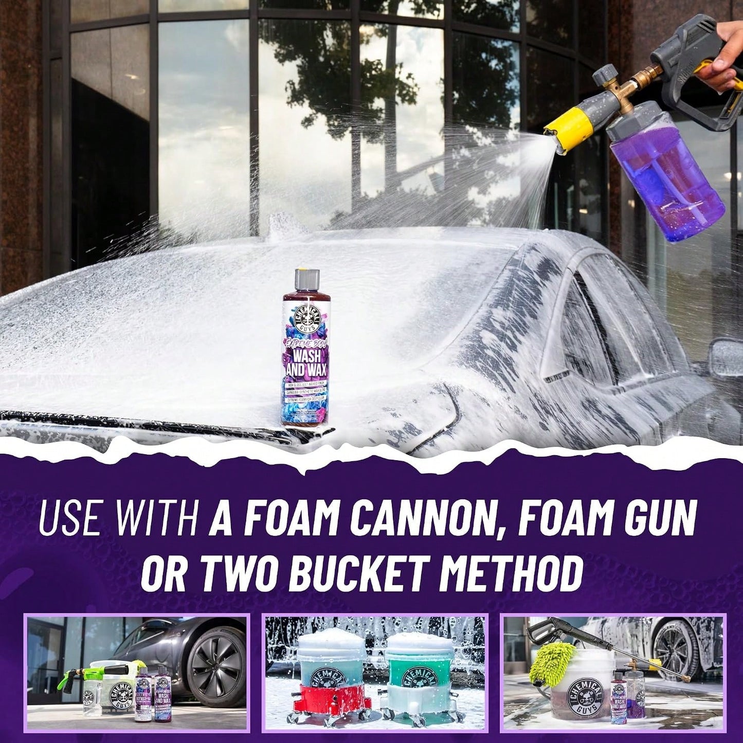 Chemical Guys Extreme Bodywash &Amp; Wax Foaming Car Wash Soap- Soap For Foam Cannons, Foam Guns, Or Bucket Washes For Cars, Trucks, Motorcycles, RVs, And More, Grape Scent- 16 Oz