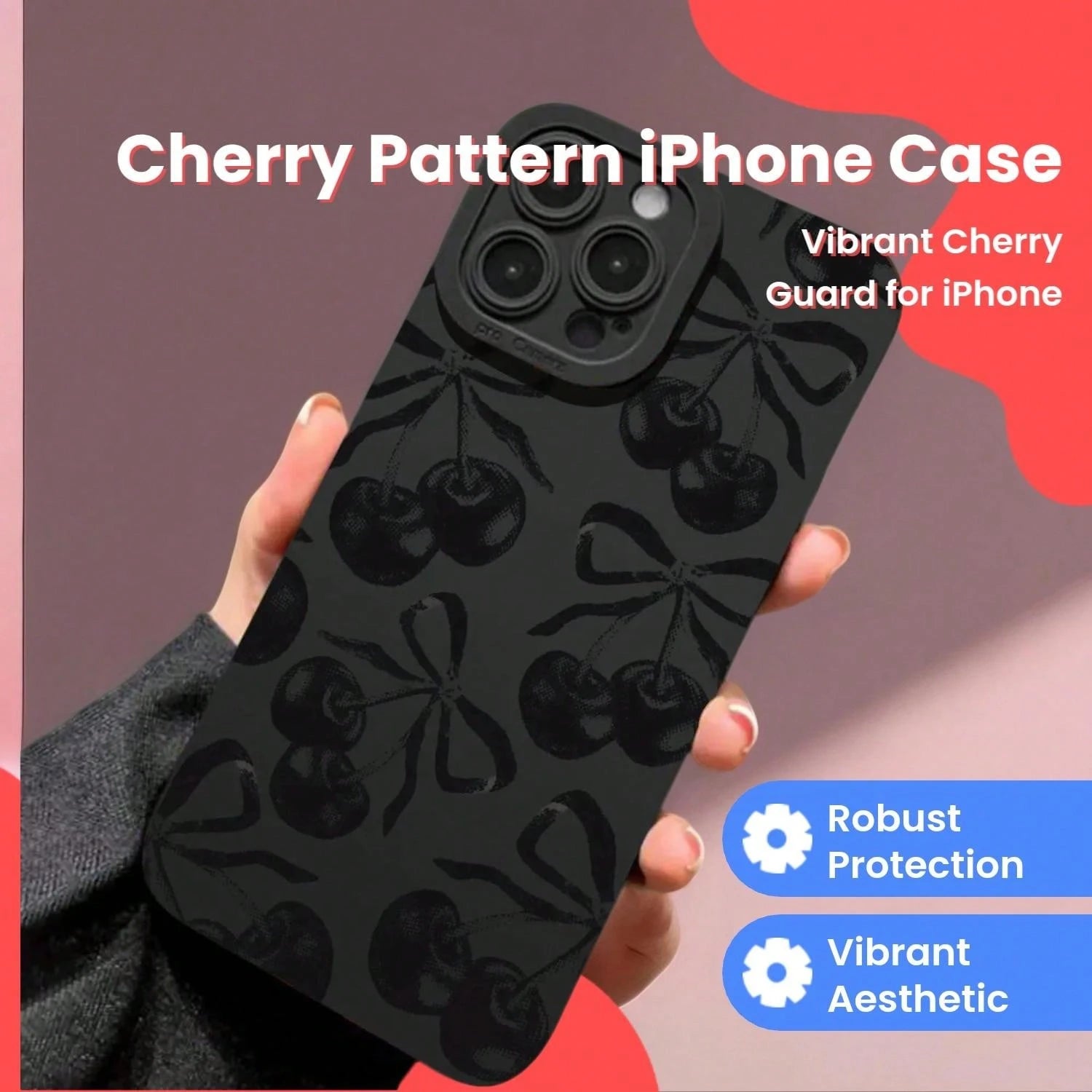 Cherry Pattern Phone Case, Decorative Phone Protector Cover, Phone Accessories Compatible With IPhone 16 15 14 13 12 11 Plus/Pro/Pro Max, Unique Phone Cases