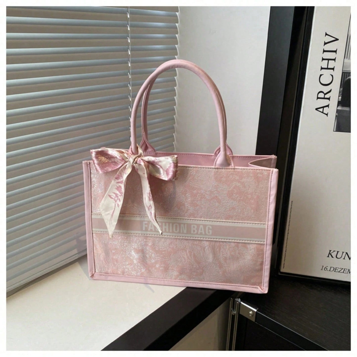 Chic Embroidered Large Capacity Tote Bag, Elegant Work Commute Shoulder Handbag, Casual Underarm Bag