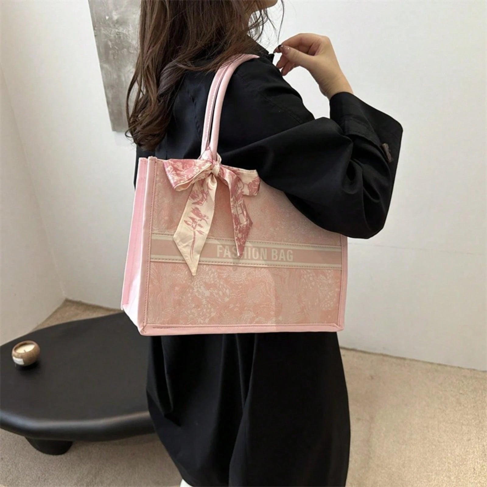 Chic Embroidered Large Capacity Tote Bag, Elegant Work Commute Shoulder Handbag, Casual Underarm Bag