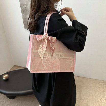 Chic Embroidered Large Capacity Tote Bag, Elegant Work Commute Shoulder Handbag, Casual Underarm Bag