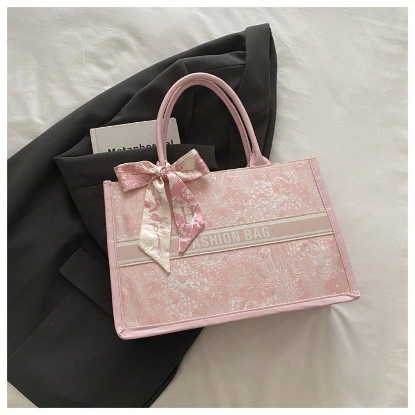 Chic Embroidered Large Capacity Tote Bag, Elegant Work Commute Shoulder Handbag, Casual Underarm Bag