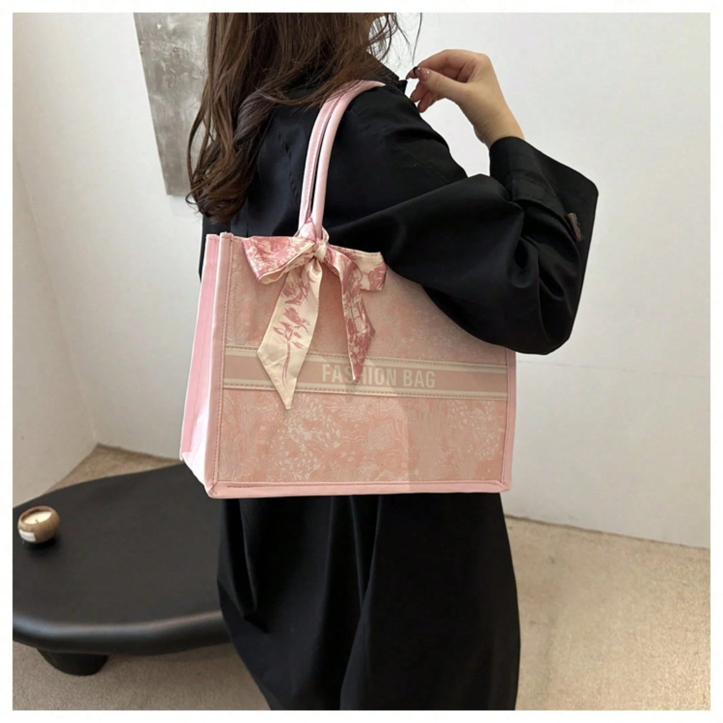 Chic Embroidered Large Capacity Tote Bag, Elegant Work Commute Shoulder Handbag, Casual Underarm Bag