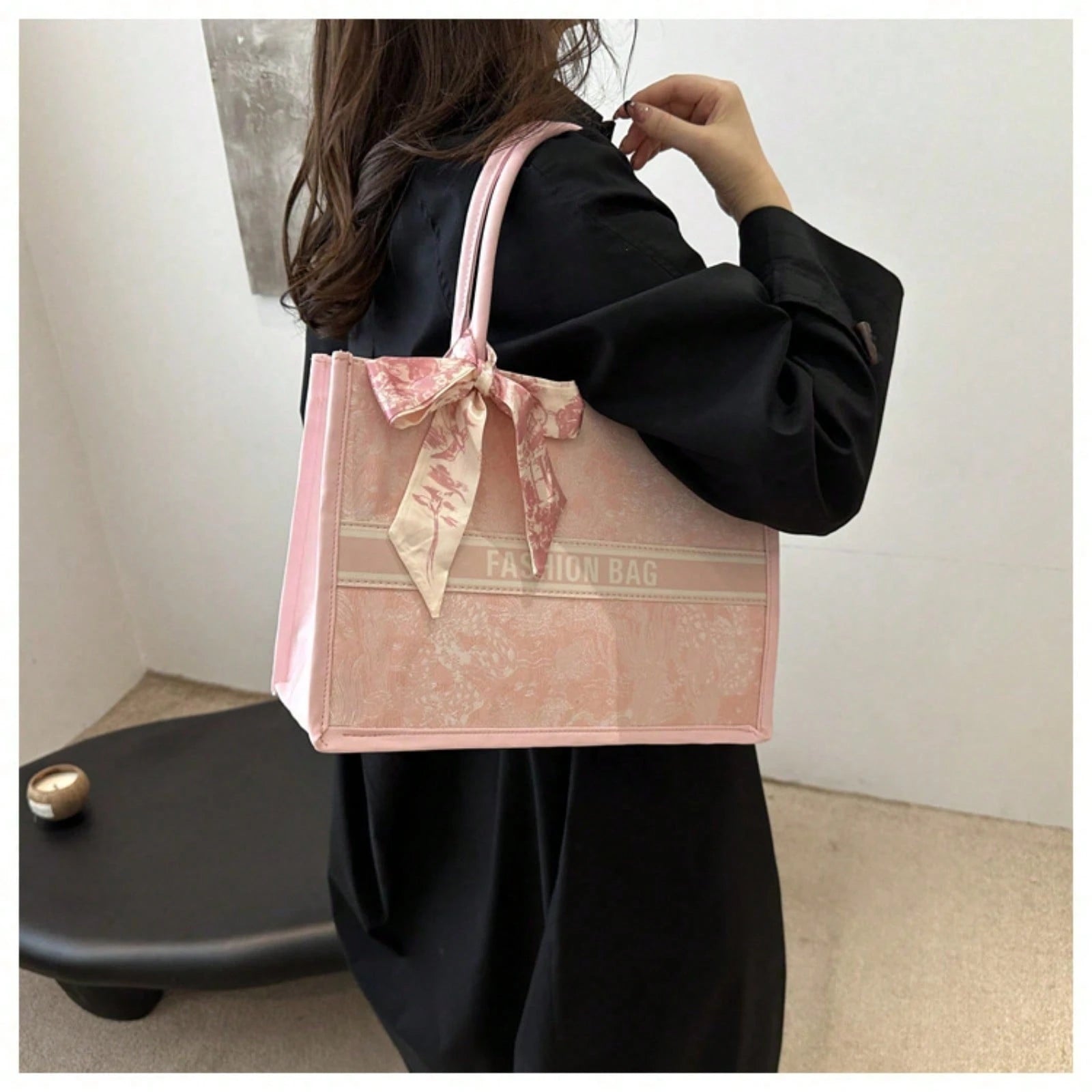 Chic Embroidered Large Capacity Tote Bag, Elegant Work Commute Shoulder Handbag, Casual Underarm Bag