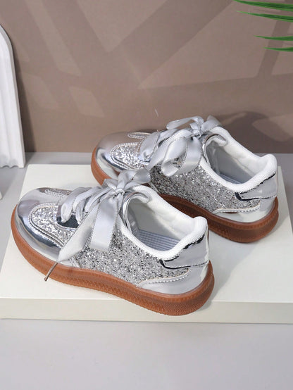 Children's Sports Shoes, Infant & Toddler Sports Shoes, Spring/Autumn New Style, Big Kids White Sneakers, Hook And Loop, Solid Color, Girls' Skate Shoes, Thick Sole, Breathable, Boys' Running Shoes, C