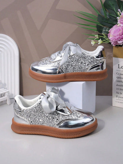 Children's Sports Shoes, Infant & Toddler Sports Shoes, Spring/Autumn New Style, Big Kids White Sneakers, Hook And Loop, Solid Color, Girls' Skate Shoes, Thick Sole, Breathable, Boys' Running Shoes, C