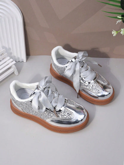 Children's Sports Shoes, Infant & Toddler Sports Shoes, Spring/Autumn New Style, Big Kids White Sneakers, Hook And Loop, Solid Color, Girls' Skate Shoes, Thick Sole, Breathable, Boys' Running Shoes, C