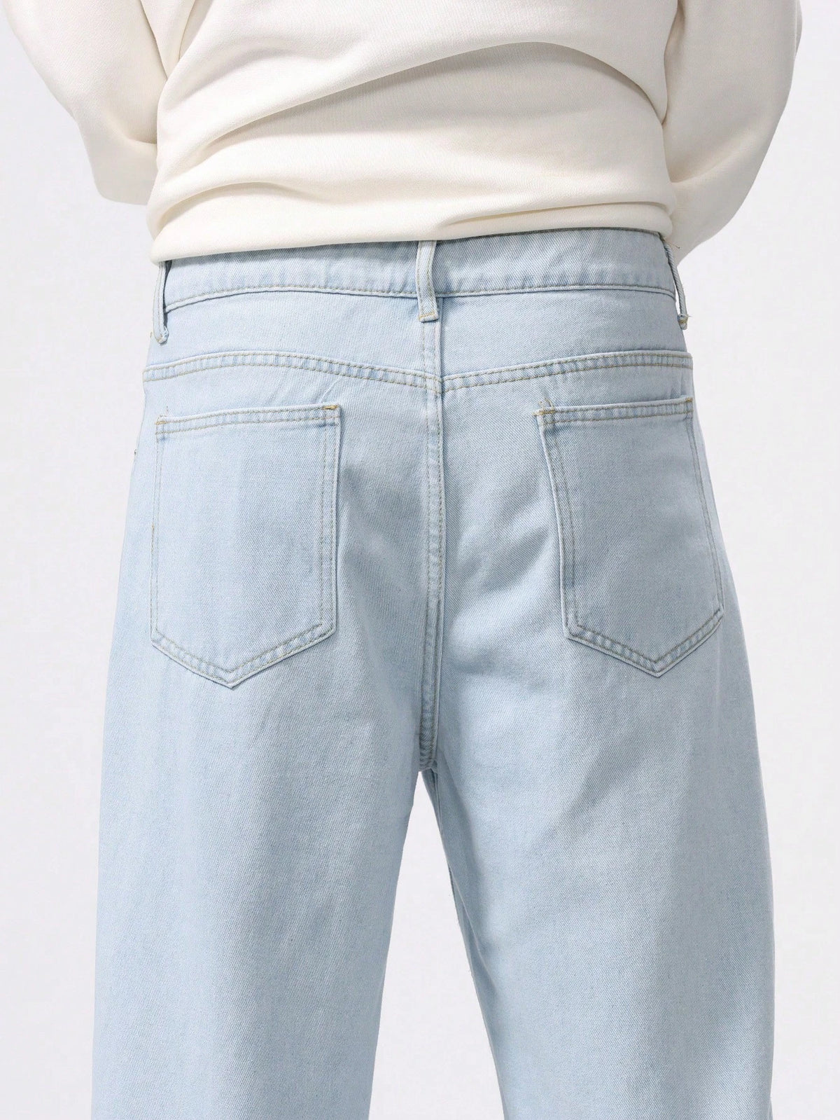 Chillumni Plus Size Men's Baggy Light Blue Cargo Jeans,Simple Front Button Pocket Casual Plain Long Washed Denim,Summer Evening Urban Commute College Style