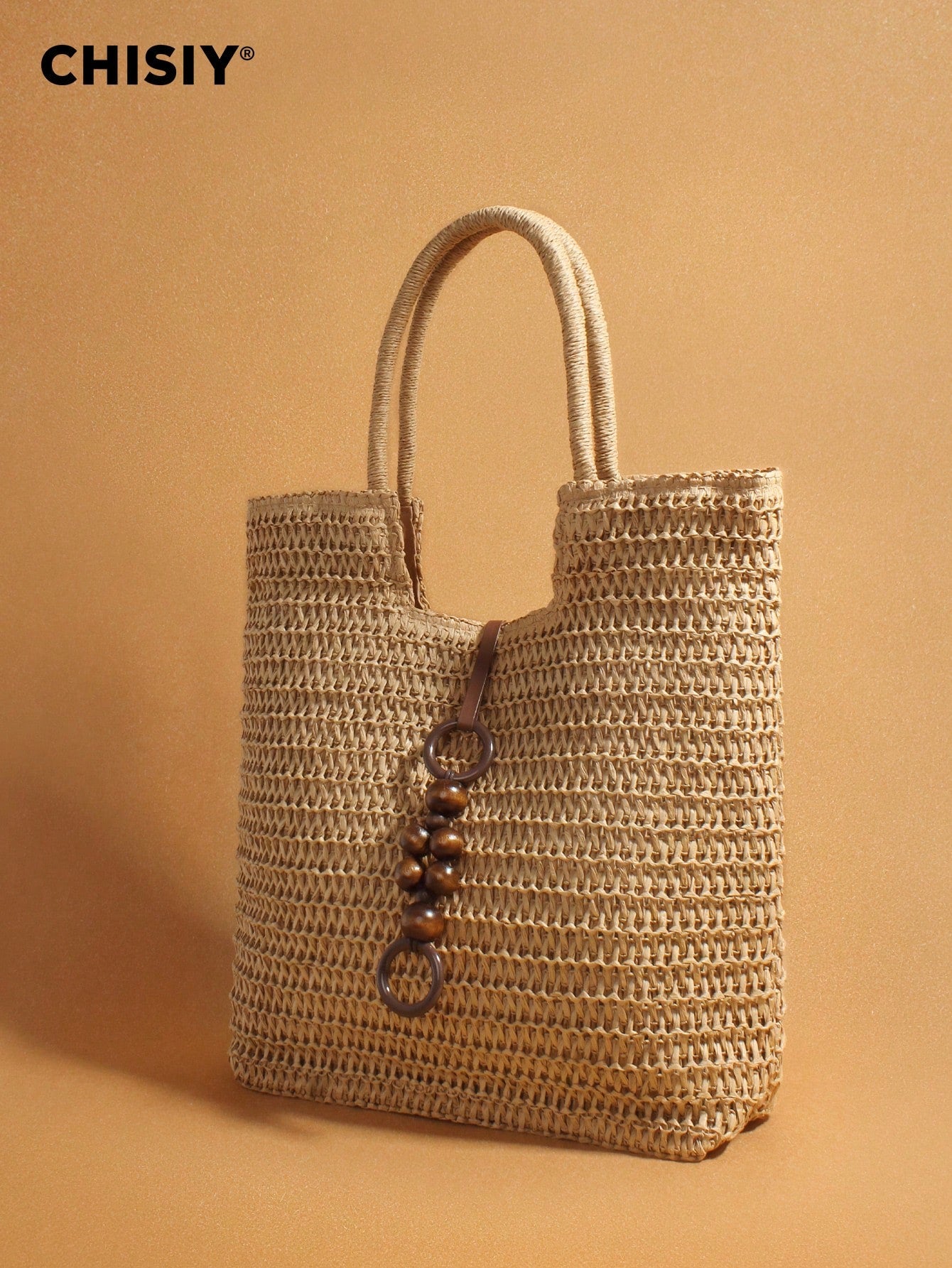 CHISIY Original Handmade Straw Woven Bag Handbag Woven Bag Shoulder Bag Bucket Bag Tote Bag Weekend Bag Beach Bag With Bead Decoration Retro Casual
