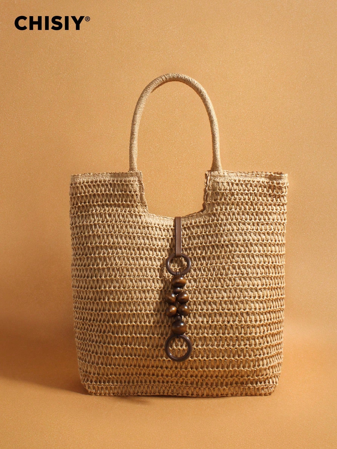 CHISIY Original Handmade Straw Woven Bag Handbag Woven Bag Shoulder Bag Bucket Bag Tote Bag Weekend Bag Beach Bag With Bead Decoration Retro Casual