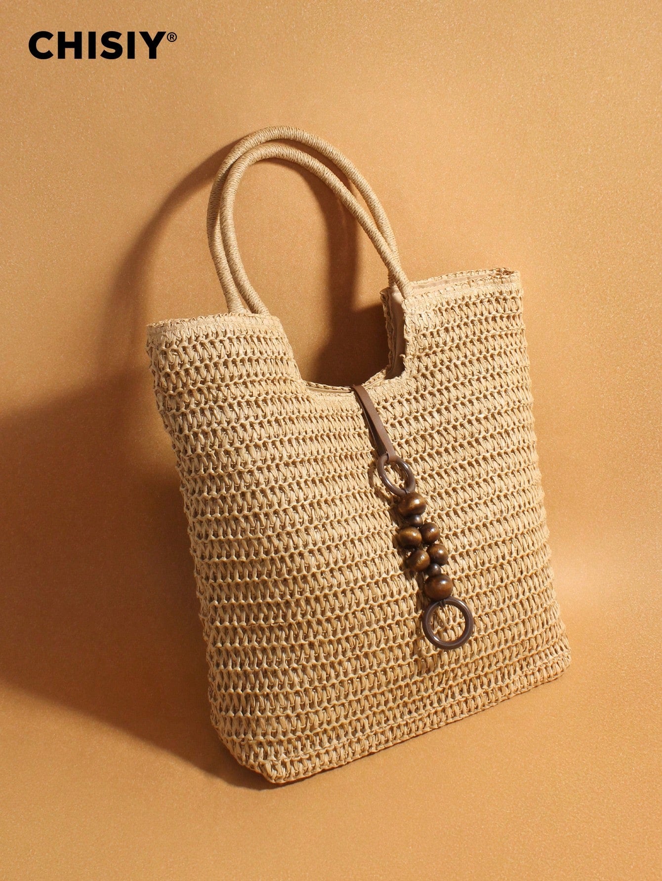 CHISIY Original Handmade Straw Woven Bag Handbag Woven Bag Shoulder Bag Bucket Bag Tote Bag Weekend Bag Beach Bag With Bead Decoration Retro Casual