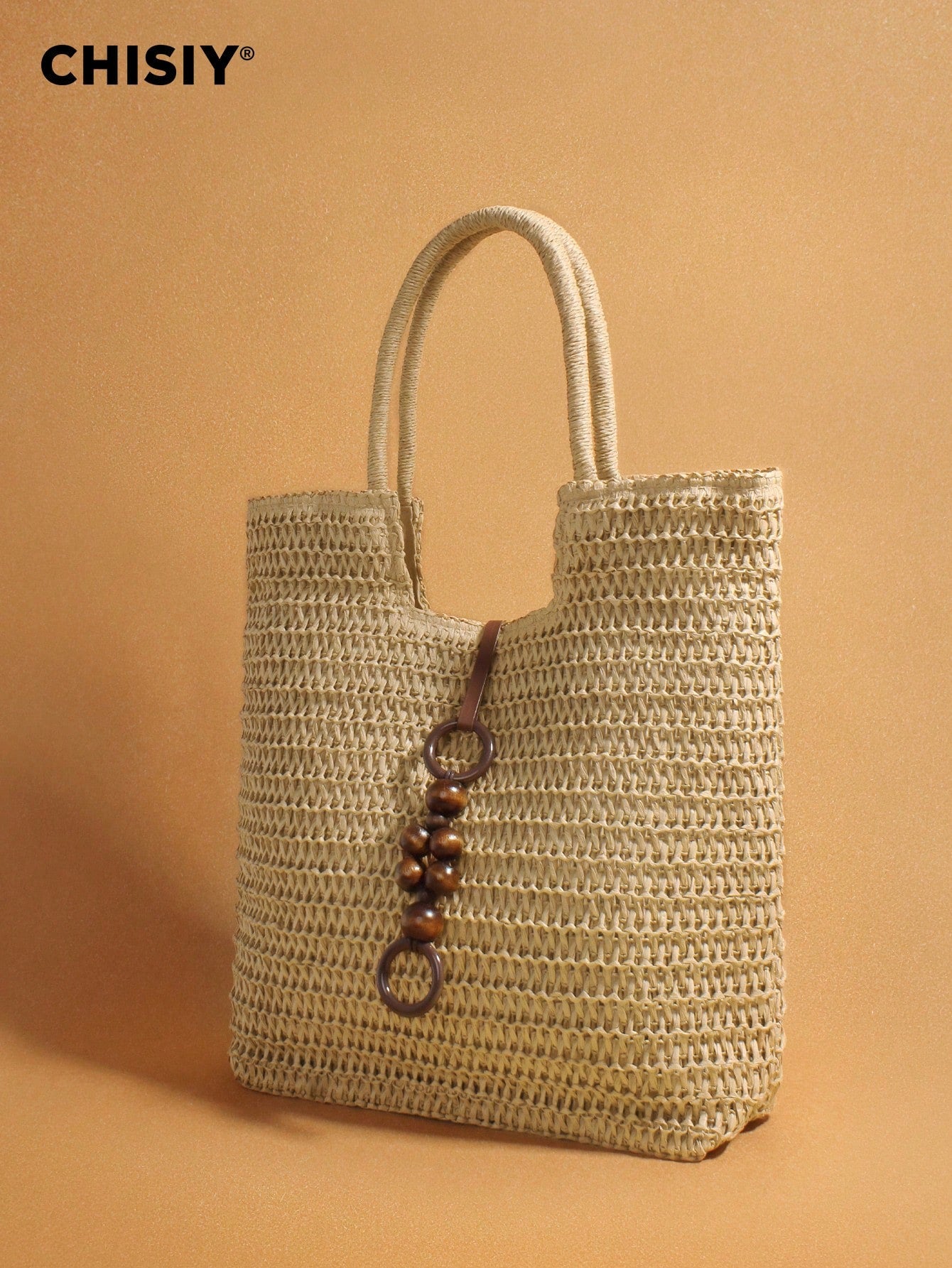 CHISIY Original Handmade Straw Woven Bag Handbag Woven Bag Shoulder Bag Bucket Bag Tote Bag Weekend Bag Beach Bag With Bead Decoration Retro Casual