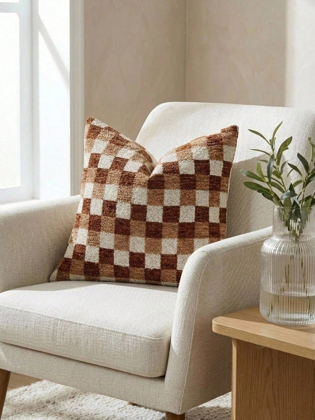 Cirelle 1pc Green Checkerboard Throw Pillow Covers, Sage And Forest Green Plaid Textured Chenille Cushion Case, Retro Decorative Pillowcase For Sofa Couch (No Insert)