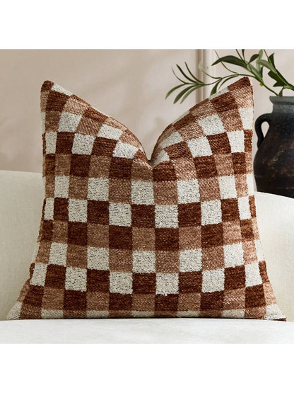 Cirelle 1pc Green Checkerboard Throw Pillow Covers, Sage And Forest Green Plaid Textured Chenille Cushion Case, Retro Decorative Pillowcase For Sofa Couch (No Insert)