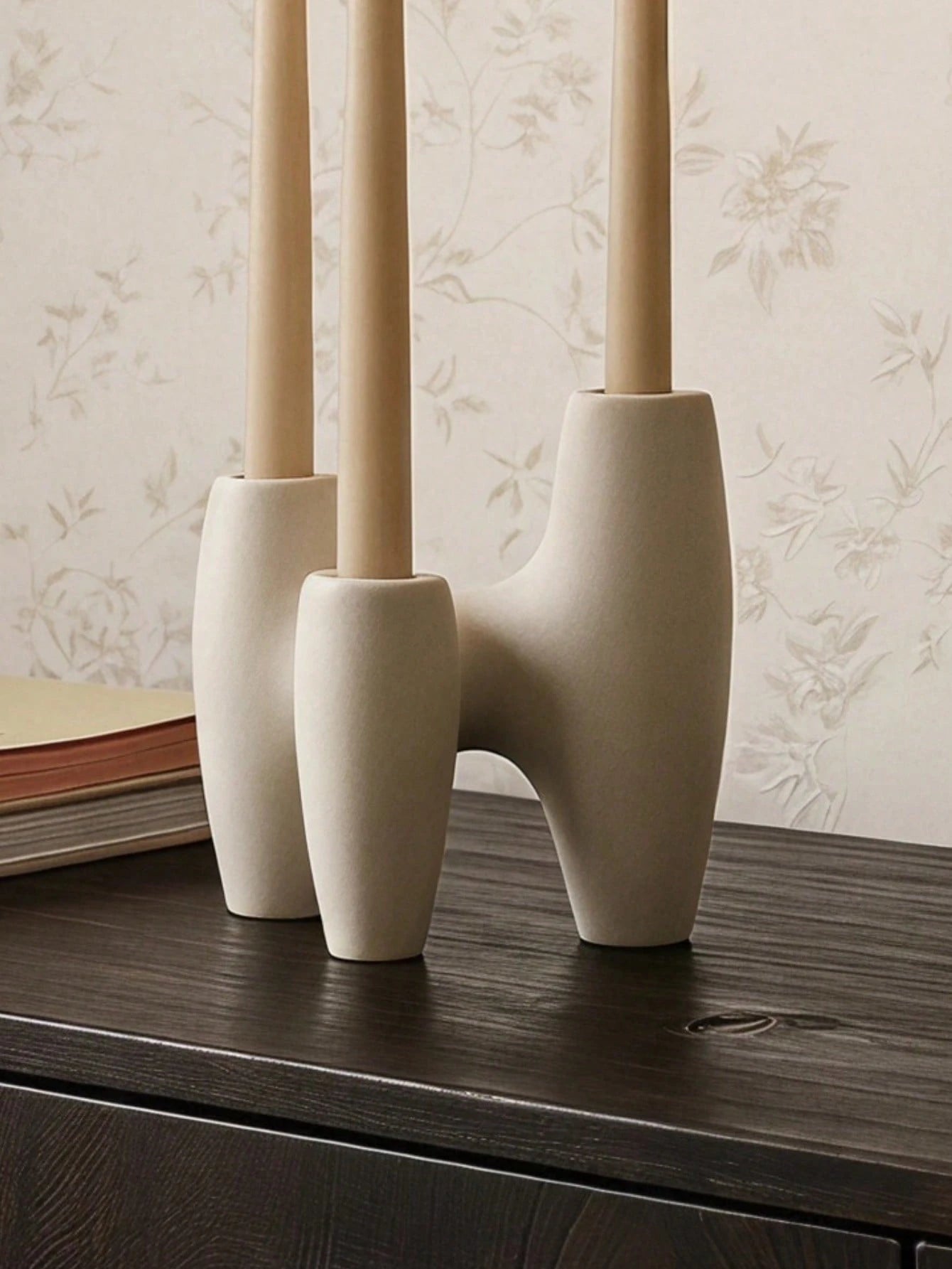 Cirelle 1PC Nordic Ins Style Ceramic Candle Holder, Abstract Geometric Shape Speckled Texture, 3-Hole Candlestick Aromatherapy Candle Base, Photography Props, Home Decor For Living Room Bedroom, Perfe