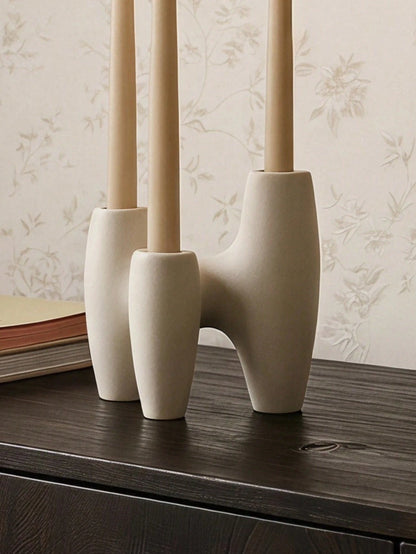 Cirelle 1PC Nordic Ins Style Ceramic Candle Holder, Abstract Geometric Shape Speckled Texture, 3-Hole Candlestick Aromatherapy Candle Base, Photography Props, Home Decor For Living Room Bedroom, Perfe