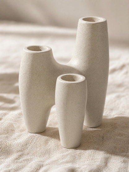 Cirelle 1PC Nordic Ins Style Ceramic Candle Holder, Abstract Geometric Shape Speckled Texture, 3-Hole Candlestick Aromatherapy Candle Base, Photography Props, Home Decor For Living Room Bedroom, Perfe