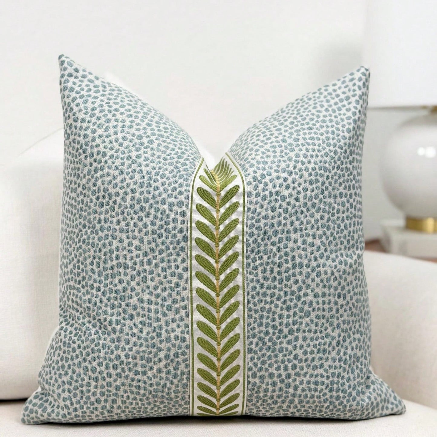 CKnight Mist Blue Dotted Throw Pillow Cover Modern Mist Blue Pillow Cover With Decorative Tape Detail Designer Blue Accent Pillow Cover