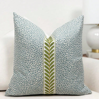 CKnight Mist Blue Dotted Throw Pillow Cover Modern Mist Blue Pillow Cover With Decorative Tape Detail Designer Blue Accent Pillow Cover