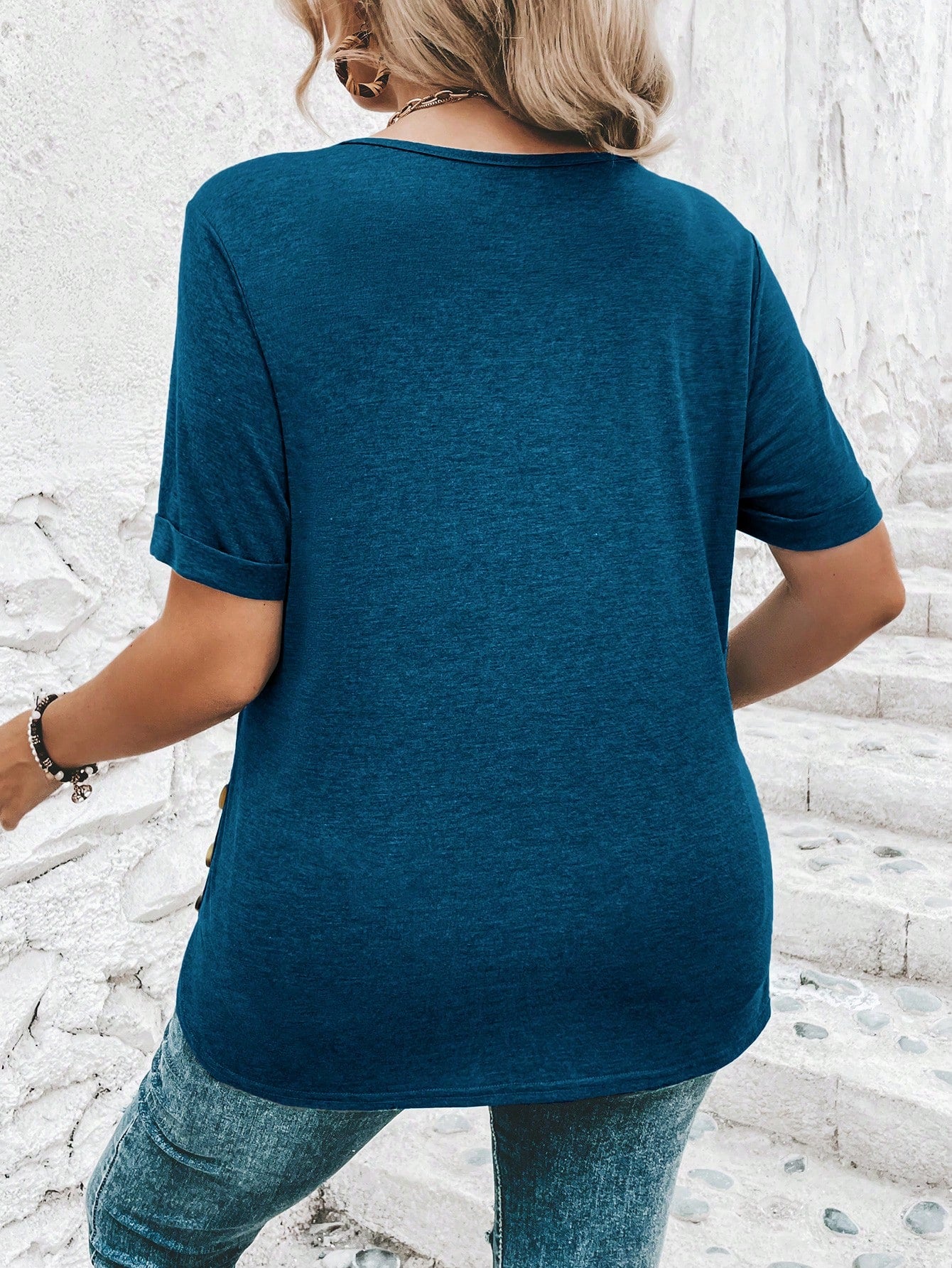 Clasi Plus Size Solid Color Casual Short Sleeve T-Shirt
