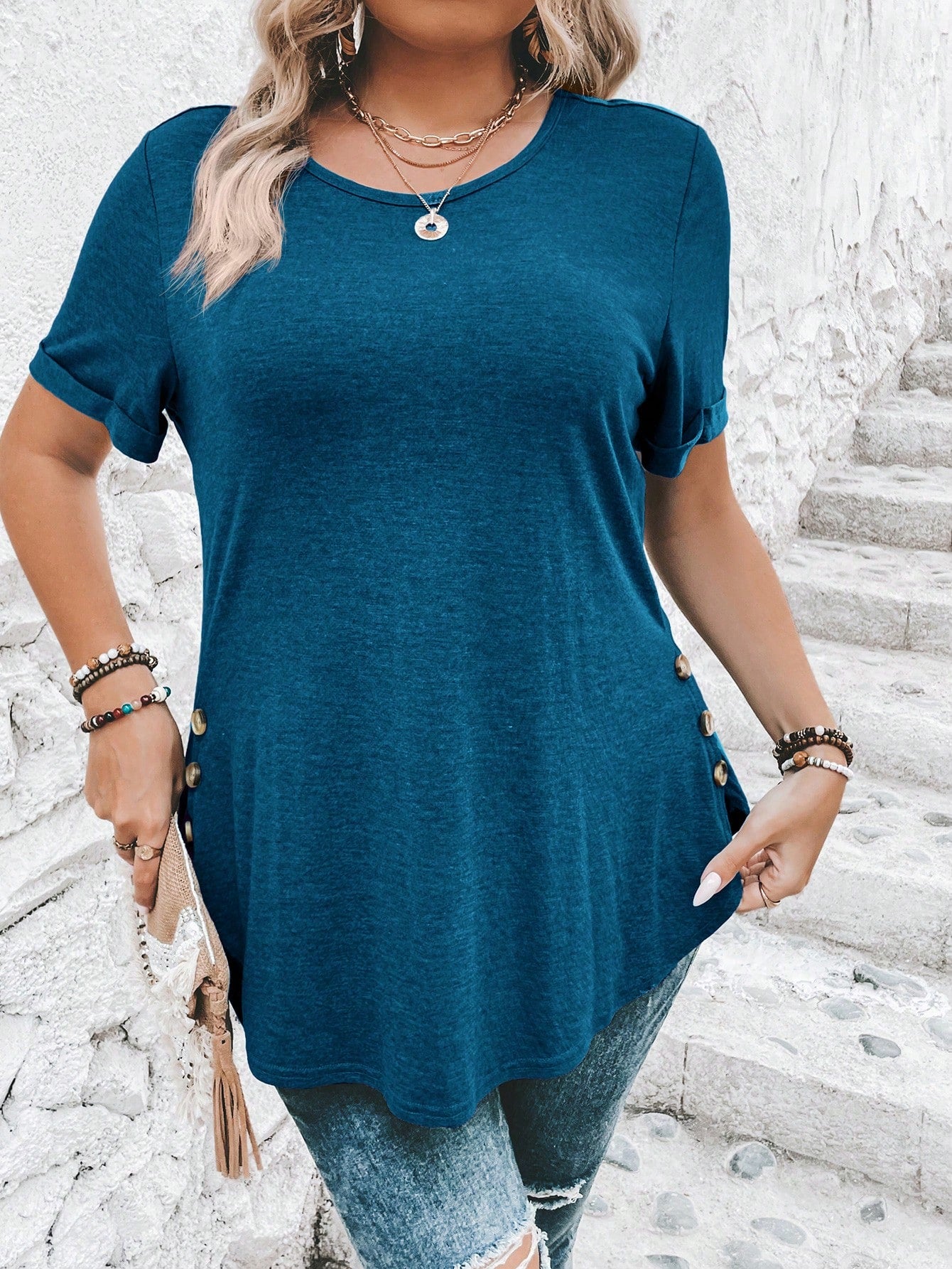 Clasi Plus Size Solid Color Casual Short Sleeve T-Shirt