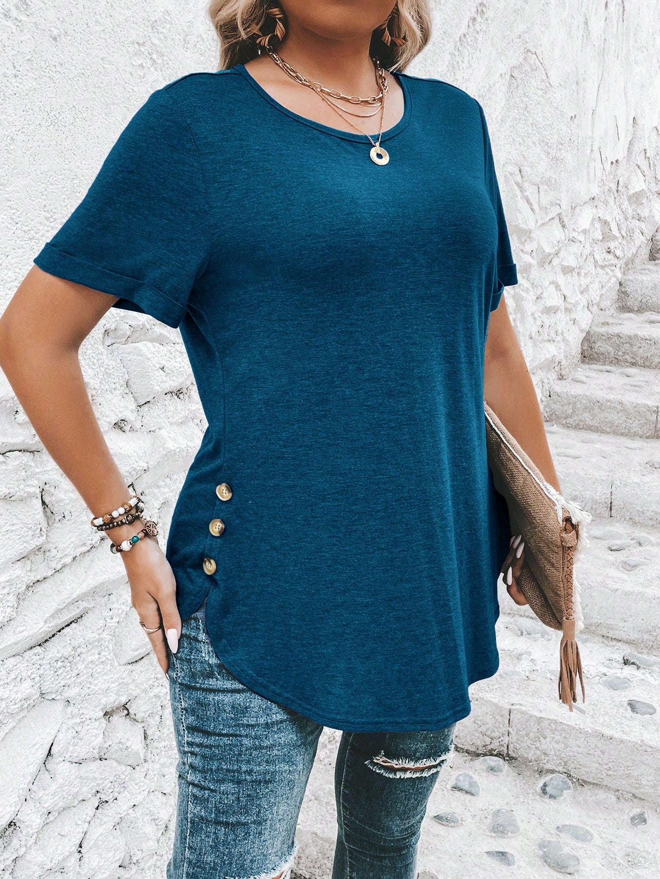 Clasi Plus Size Solid Color Casual Short Sleeve T-Shirt