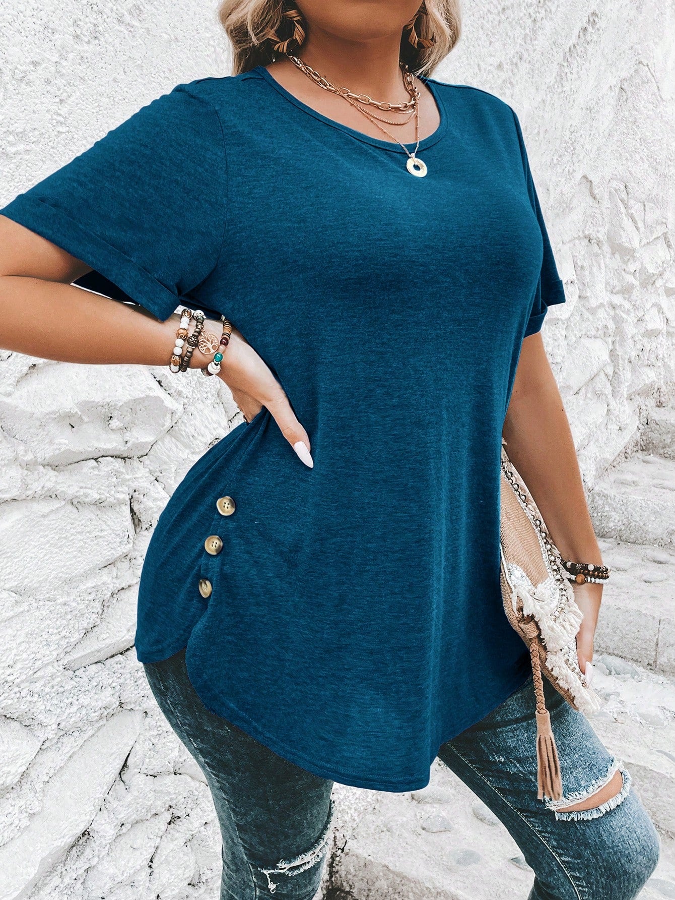 Clasi Plus Size Solid Color Casual Short Sleeve T-Shirt
