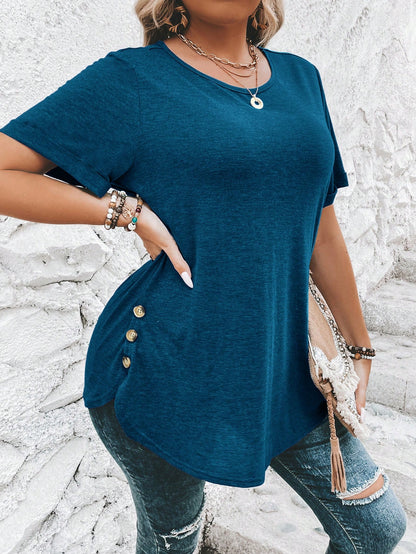 Clasi Plus Size Solid Color Casual Short Sleeve T-Shirt